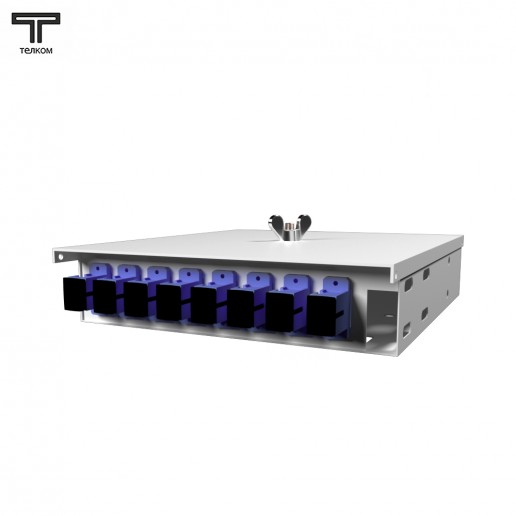 ТЕЛКОМ КНп-8-SC/UPC-9/125 Кросс оптический настенный на 8 портов SC/UPC 9/125мкм предсобранный (пигтейл SC/UPC 9/125-8шт, розетка SC-8шт, ложемент, КДЗС-8шт)