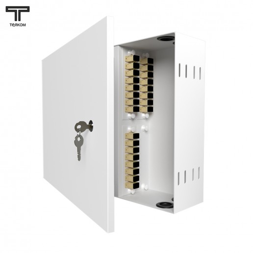 ТЕЛКОМ КНп-24-SC/UPC-ОМ4-50/125 Кросс оптический настенный на 24 порта SC 50/125мкм (ОМ4) предсобранный (пигтейл SC 50/125 (ОМ4)-24шт, розетка SC-24шт, планки SC/DLC, сплайс кассета с крышкой-1шт, КДЗС-24шт)