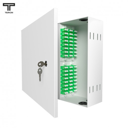 ТЕЛКОМ КНп-48-DLC/APC-9/125 Кросс оптический настенный на 48 портов LC/APC duplex 9/125мкм предсобранный (пигтейл LC/APC 9/125-96шт, розетка DLC-48шт, сплайс кассета-3шт, крышка для сплайс кассеты-1шт, КДЗС-96шт)