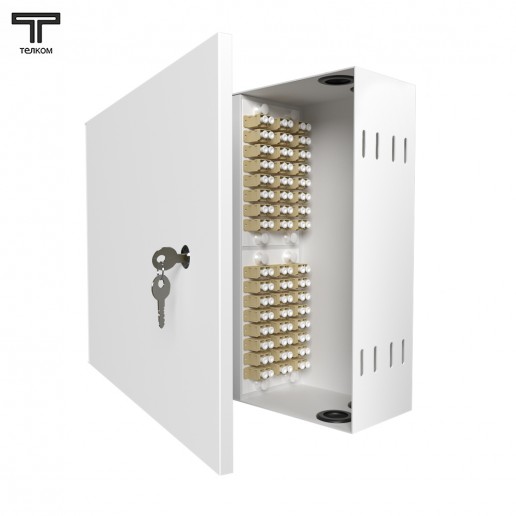 ТЕЛКОМ КНп-48-DLC/UPC-ОМ3-50/125 Кросс оптический настенный на 48 портов DLC 50/125мкм (ОМ3) предсобранный (пигтейл LC 50/125 (ОМ3)-96шт, розетка DLC-48шт, сплайс кассета-3шт, крышка для сплайс кассеты-1шт, КДЗС-96шт)