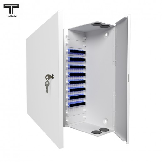 ТЕЛКОМ КНп-64-SC/UPC-9/125 Кросс оптический настенный на 64 порта SC/UPC 9/125мкм предсобранный (пигтейл SC/UPC 9/125-64шт, розетка SC-64шт, планки LC/DLC, сплайс кассета-2шт, КДЗС-64шт)