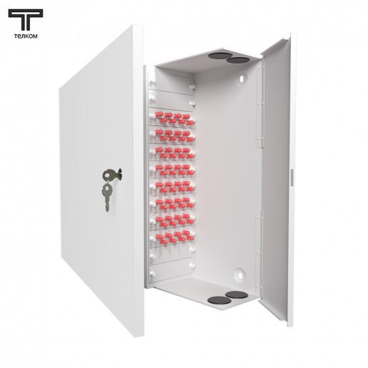 ТЕЛКОМ КНп-64-ST/UPC-ОМ3-50/125 Кросс оптический настенный на 64 порта ST 50/125мкм (ОМ3) предсобранный (пигтейл ST 50/125 (ОМ3)-64шт, розетка ST-64шт, планки FC/ST, сплайс кассета-2шт, КДЗС-64шт)