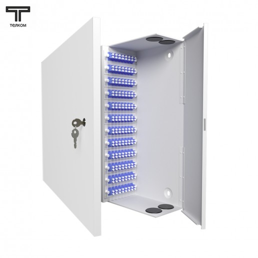 ТЕЛКОМ КНп-96-DLC/UPC-9/125 Кросс оптический настенный на 96 портов LC/UPC duplex 9/125мкм предсобранный (пигтейл LC/UPC 9/125-192шт, розетка DLC-96шт, планки LC/DLC, сплайс кассета-6шт, крышка для сплайс кассеты-1шт, КДЗС-192шт)