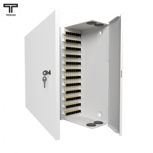 ТЕЛКОМ КНп-96-SC/UPC-ОМ3-50/125 Кросс оптический настенный на 96 портов SC 50/125мкм (ОМ3) предсобранный (пигтейл SC 50/125 (ОМ3)-96шт, розетка SC-96шт, планки LC/DLC, сплайс кассета-3шт, крышка для сплайс кассеты-1шт, КДЗС-96шт)