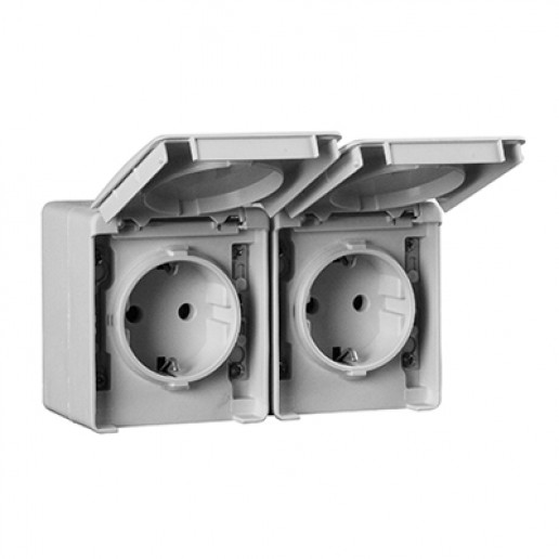 Efapel 48862 CCZ Двойная горизонтальная розетка 2к+З, серая, Серия 48 WATERPROOF (IP 65) влагозащищенная