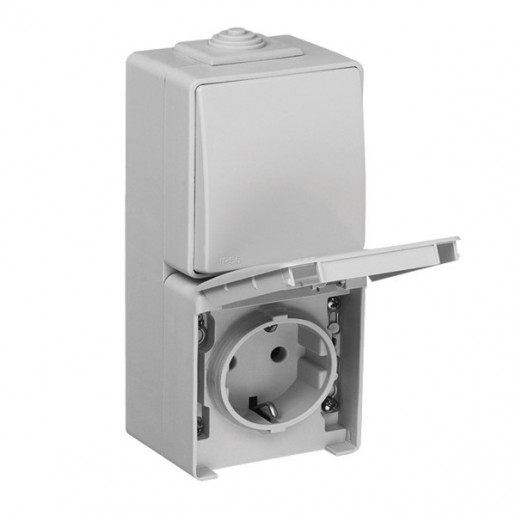 Efapel 48866 CBR Вертикальный блок - переключатель + розетка 2к+з с защитными шторками, белый, Серия 48 WATERPROOF (IP 65) влагозащищенная