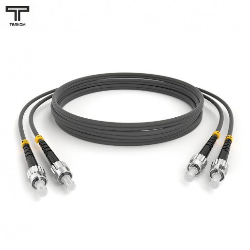 ТЕЛКОМ ШОС-2х3.0-2ST/U-2ST/U-MM62-1м-LSZH-GY Шнур оптический duplex ST/UPC-ST/UPC 62,5/125 OM1 многомодовый MM (3.0мм) LSZH, длина 1м