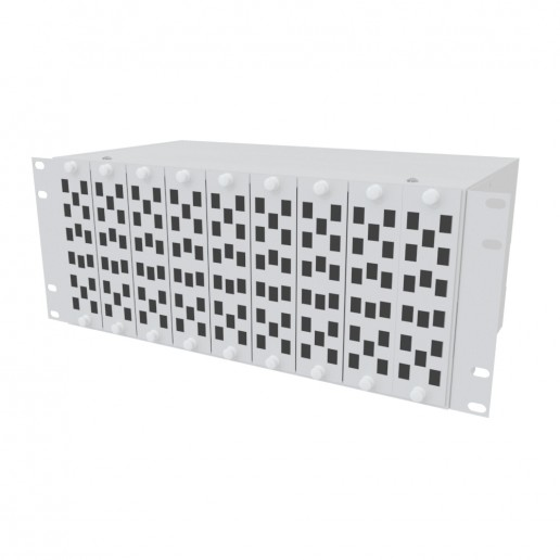 ТЕЛКОМ КС-144-4U-19-DLC Кросс оптический 19" стоечный на 144 порта LC duplex (сплайс кассета - 9шт, крышка для сплайс кассеты - 1шт, сменные планки на 8 SC/DLC - 18шт, без пигтейлов и проходных адаптеров, без КДЗС)