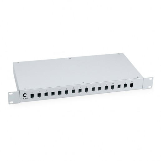 Cabeus FO-19-16SC Кросс бокс оптический 19" на 16 SC (LC duplex) со сплайс-кассетой и КДЗС (без пигтейлов и проходных адаптеров)