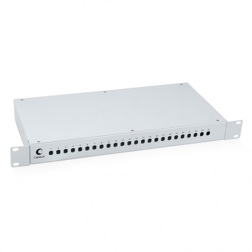 Cabeus FO-19-24ST Кросс бокс оптический 19" на 24 ST(FC) со сплайс-кассетой и КДЗС (без пигтейлов и проходных адаптеров)