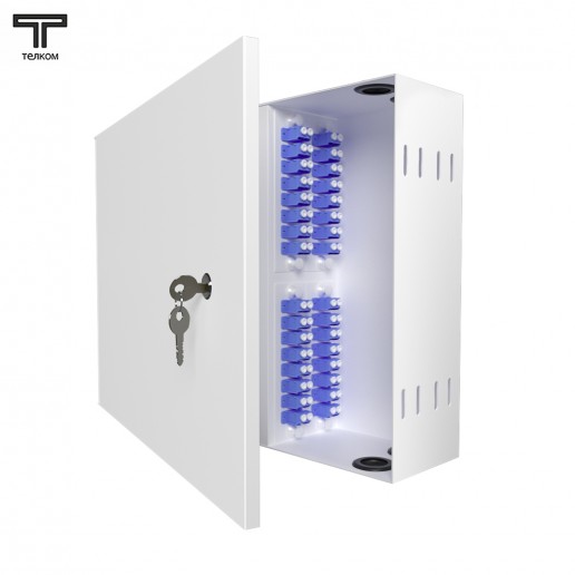 ТЕЛКОМ КНп-32-DLC/UPC-9/125 Кросс оптический настенный на 32 порта LC/UPC duplex 9/125мкм предсобранный (пигтейл LC/UPC 9/125-64шт, розетка DLC-32шт, планки SC/DLC, сплайс кассета-2шт, КДЗС-64шт)