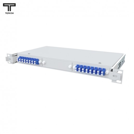 ТЕЛКОМ КСВп-19-1U-16-DLC/UPC-9/125 Кросс оптический 19" выдвижной 1U на 16 портов LC/UPC duplex 9/125мкм предсобранный (пигтейл LC/UPC 9/125-32шт, розетка DLC-16шт, сплайс кассета с крышкой-1шт, КДЗС-32шт)