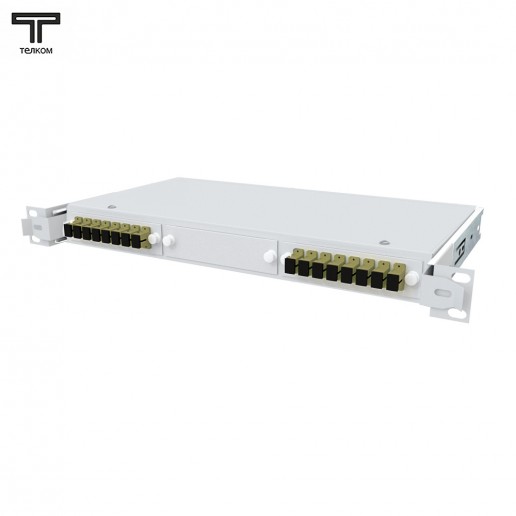 ТЕЛКОМ КСВп-19-1U-16-SC/UPC-OM4-50/125 Кросс оптический 19" выдвижной 1U на 16 портов SC 50/125мкм (OM4) предсобранный (пигтейл SC 50/125 (OM4)-16шт, розетка SC-16шт, сплайс кассета с крышкой-1шт, КДЗС-16шт)