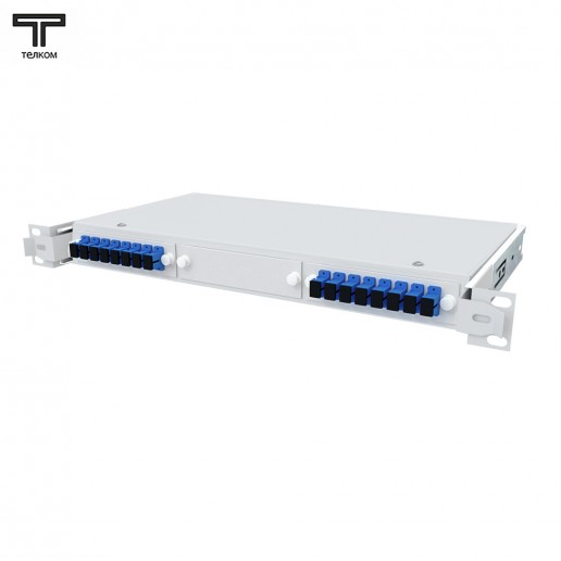 ТЕЛКОМ КСВп-19-1U-16-SC/UPC-9/125 Кросс оптический 19" выдвижной 1U на 16 портов SC/UPC 9/125мкм предсобранный (пигтейл SC/UPC 9/125-16шт, розетка SC-16шт, сплайс кассета с крышкой-1шт, КДЗС-16шт)