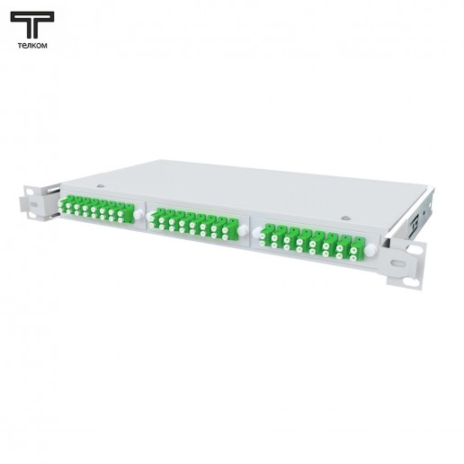 ТЕЛКОМ КСВп-19-1U-24-DLC/APC-9/125 Кросс оптический 19" стоечный 1U на 24 портов LC/APC duplex 9/125мкм предсобранный (пигтейл LC/APC 9/125-48шт, розетка DLC-24шт, сплайс кассета - 2шт, крышка для сплайс кассеты-1шт, КДЗС-48шт)