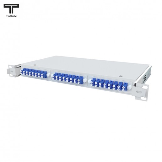 ТЕЛКОМ КСВп-19-1U-24-DLC/UPC-9/125 Кросс оптический 19" выдвижной 1U на 24 портов LC/UPC duplex 9/125мкм предсобранный (пигтейл LC/UPC 9/125-48шт, розетка DLC-24шт, сплайс кассета - 2шт, крышка для сплайс кассеты-1шт, КДЗС-48шт)
