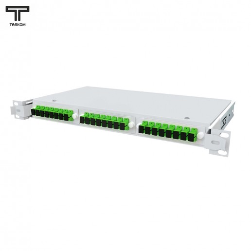 ТЕЛКОМ КСВп-19-1U-24-SC/APC-9/125 Кросс оптический 19" выдвижной 1U на 24 портов SC/APC 9/125мкм предсобранный (пигтейл SC/APC 9/125-24шт, розетка SC-24шт, сплайс кассета с крышкой-1шт, КДЗС-24шт)
