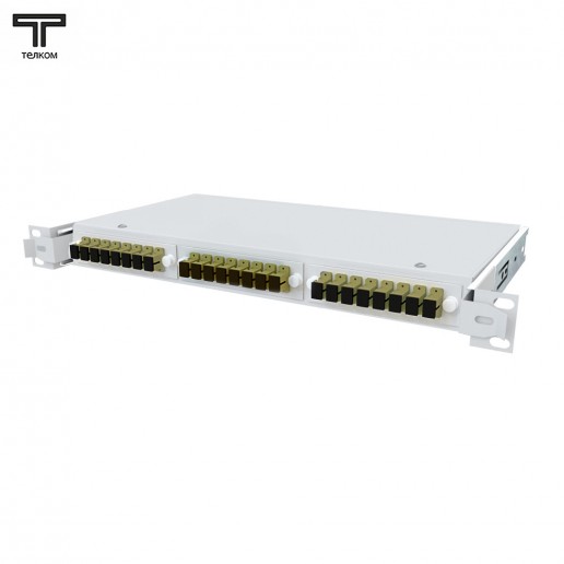 ТЕЛКОМ КСВп-19-1U-24-SC/UPC-OM3-50/125 Кросс оптический 19" выдвижной 1U на 24 портов SC 50/125мкм (OM3) предсобранный (пигтейл SC 50/125 (OM3)-24шт, розетка SC-24шт, сплайс кассета с крышкой-1шт, КДЗС-24шт)