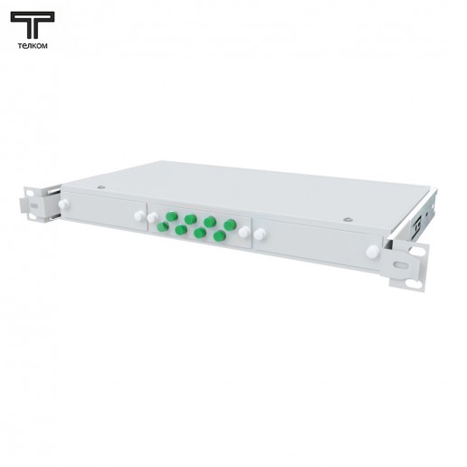 ТЕЛКОМ КСВп-19-1U-8-FC/APC-9/125 Кросс оптический 19" выдвижной 1U на 8 портов FC/APC 9/125мкм предсобранный (пигтейл FC/APC 9/125-8шт, розетка FC-8шт, сплайс кассета с крышкой-1шт, КДЗС-8шт)