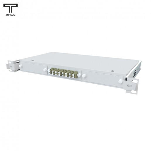 ТЕЛКОМ КСВп-19-1U-8-DLC/UPC-OM3-50/125 Кросс оптический 19" выдвижной 1U на 8 портов DLC 50/125мкм (OM3) предсобранный (пигтейл LC 50/125 (OM3)-16шт, розетка DLC-8шт, сплайс кассета с крышкой-1шт, КДЗС-16шт)