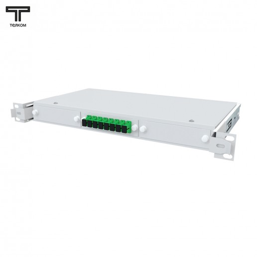 ТЕЛКОМ КСВп-19-1U-8-SC/APC-9/125 Кросс оптический 19" выдвижной 1U на 8 портов SC/APC 9/125мкм предсобранный (пигтейл SC/APC 9/125-8шт, розетка SC-8шт, сплайс кассета с крышкой-1шт, КДЗС-8шт)