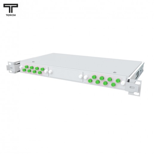 ТЕЛКОМ КСВп-19-1U-16-FC/APC-9/125 Кросс оптический 19" выдвижной 1U на 16 портов FC/APC 9/125мкм предсобранный (пигтейл FC/APC 9/125-16шт, розетка FC-16шт, сплайс кассета с крышкой-1шт, КДЗС-16шт)