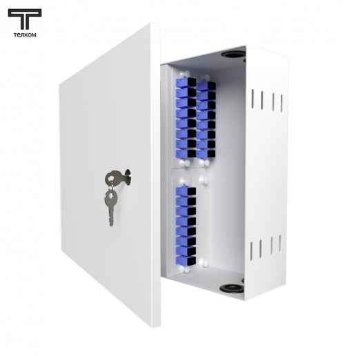 ТЕЛКОМ КНп-24-SC/UPC-9/125 Кросс оптический настенный на 24 порта SC/UPC 9/125мкм предсобранный (пигтейл SC/UPC 9/125-24шт, розетка SC-24шт, планки SC/DLC, сплайс кассета с крышкой-1шт, КДЗС-24шт)
