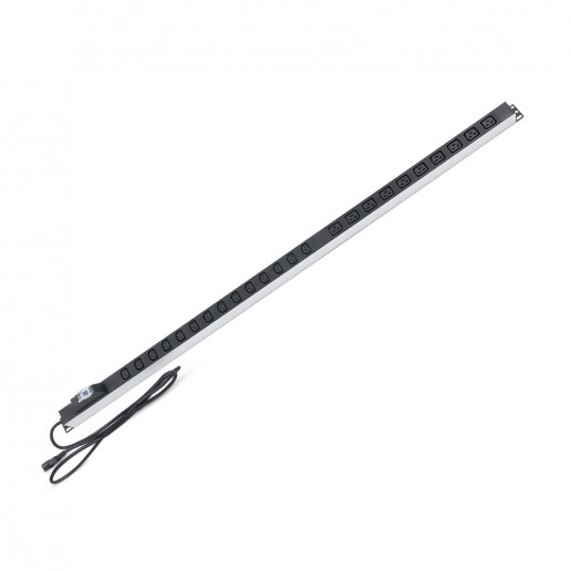 Cabeus PDU-16-14C13-10C19-B Блок распределения питания для 19" шкафов, вертикальный, 10 розеток IEC 320 C19, 14 розеток IEC 320 C13, 16А, автомат защиты, алюминиевый корпус, шнур с вилкой Schuko 2м