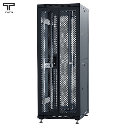 ТЕЛКОМ ТС-42.6.12-2П2П.9005М Шкаф напольный 42U 600x1200х1987мм (ШхГхВ) телекоммуникационный 19", передняя дверь перфорированная распашная 2-х створчатая - задняя дверь перфорированная распашная 2-х створчатая, цвет черный (RAL9005М) (5 мест)