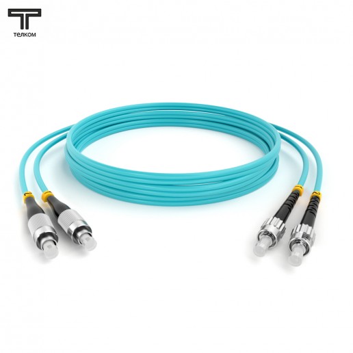 ТЕЛКОМ ШОС-2х3.0-2FC/U-2ST/U-MM503-40m-LSZH-AQ Шнур оптический duplex FC/UPC-ST/UPC 50/125 OM3 (10Gb) многомодовый MM (3.0мм) LSZH, цвет аквамарин, длина 40м