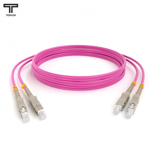 ТЕЛКОМ ШОС-2х3.0-2SC/U-2SC/U-MM504-50м-LSZH-MG Шнур оптический duplex SC/UPC-SC/UPC 50/125 OM4 (40Gb) многомодовый MM (3.0мм) LSZH, цвет маджента, длина 50м