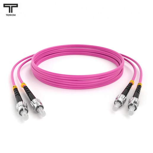 ТЕЛКОМ ШОС-2х3.0-2ST/U-2ST/U-MM504-7м-LSZH-MG Шнур оптический duplex ST/UPC-ST/UPC 50/125 OM4 (40Gb) многомодовый MM (3.0мм) LSZH, цвет маджента, длина 7м