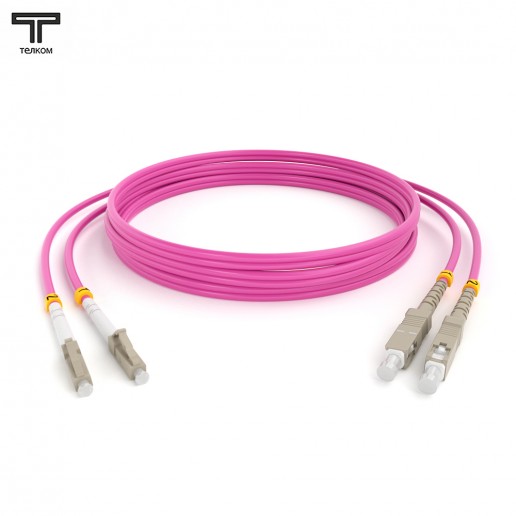ТЕЛКОМ ШОС-2х3.0-2LC/U-2SC/U-MM504-5м-LSZH-MG Шнур оптический duplex LC/UPC-SC/UPC 50/125 OM4 (40Gb) многомодовый MM (3.0мм) LSZH, цвет маджента, длина 5м