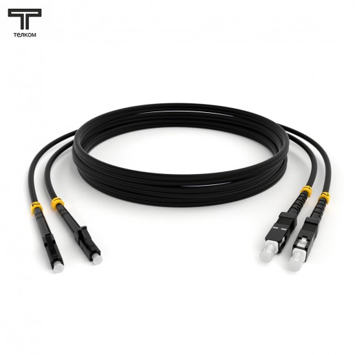 ТЕЛКОМ ШОС-2х3.0-2LC/U-2SC/U-MM504-5м-LSZH-BK Шнур оптический duplex LC/UPC-SC/UPC 50/125 OM4 (40Gb) многомодовый MM (3.0мм) LSZH, цвет черный, длина 5м