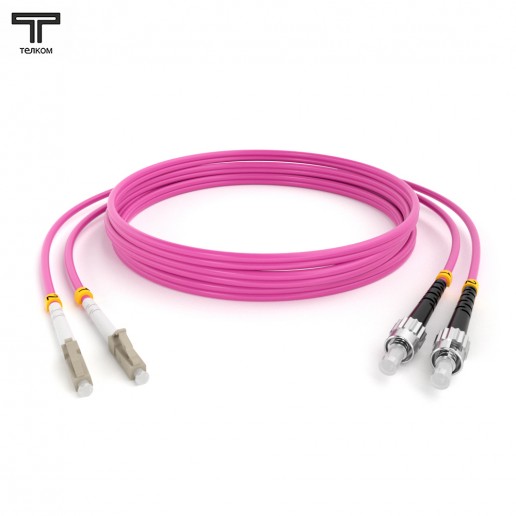 ТЕЛКОМ ШОС-2х3.0-2LC/U-2ST/U-MM504-15м-LSZH-MG Шнур оптический duplex LC/UPC-ST/UPC 50/125 OM4 (40Gb) многомодовый MM (3.0мм) LSZH, цвет маджента, длина 15м