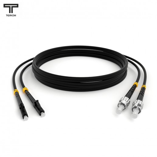 ТЕЛКОМ ШОС-2х3.0-2LC/U-2ST/U-MM503-1.5м-LSZH-BK Шнур оптический duplex LC/UPC-ST/UPC 50/125 OM3 (10Gb) многомодовый MM (3.0мм) LSZH, цвет черный, длина 1,5м