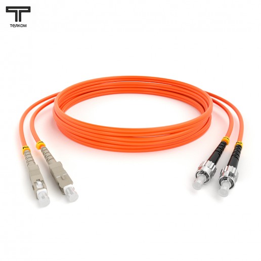 ТЕЛКОМ ШОС-2х3.0-2SC/U-2ST/U-MM50-50м-LSZH-OR Шнур оптический duplex SC/UPC-ST/UPC 50/125 OM2 многомодовый MM (3.0мм) LSZH, длина 50м