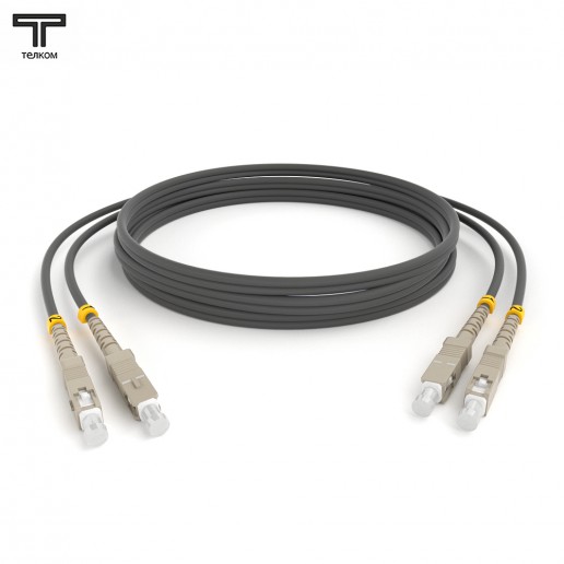 ТЕЛКОМ ШОС-2х3.0-2SС/U-2SС/U-MM62-2м-LSZH-GY Шнур оптический duplex SC/UPC-SC/UPC 62,5/125 OM1 многомодовый MM (3.0мм) LSZH, длина 2м