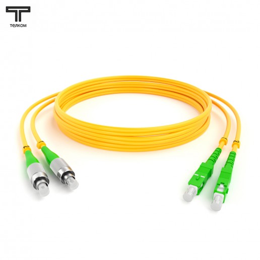 ТЕЛКОМ ШОС-2х3.0-2FC/A-2SC/A-SM-150м-LSZH-YL Шнур оптический duplex FC/APC-SC/APC 9/125 OS2 одномодовый SM (3.0мм) LSZH, длина 150м