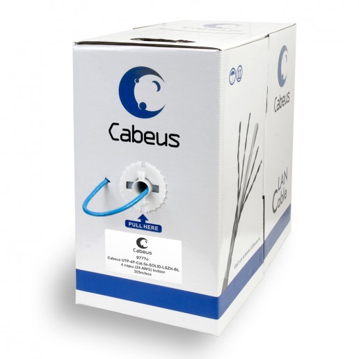 Cabeus UTP-4P-Cat.5e-SOLID-LSZH-BL Кабель витая пара UTP (U/UTP), категория 5e, 4 пары (24 AWG), одножильный, синий, LSZH, нг(А)-HF, (305 м)