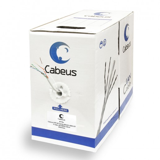 Cabeus UTP-4P-Cat.5e-SOLID-LSZH-GY Кабель витая пара UTP (U/UTP), категория 5e, 4 пары (24 AWG), одножильный, серый, LSZH, нг(А)-HF, (305 м)