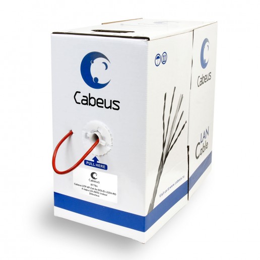 Cabeus UTP-4P-Cat.5e-SOLID-LSZH-RD Кабель витая пара UTP (U/UTP), категория 5e, 4 пары (24 AWG), одножильный, красный, LSZH, нг(А)-HF, (305 м)