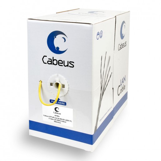 Cabeus UTP-4P-Cat.5e-SOLID-LSZH-YL Кабель витая пара UTP (U/UTP), категория 5e, 4 пары (24 AWG), одножильный, желтый, LSZH, нг(А)-HF, (305 м)