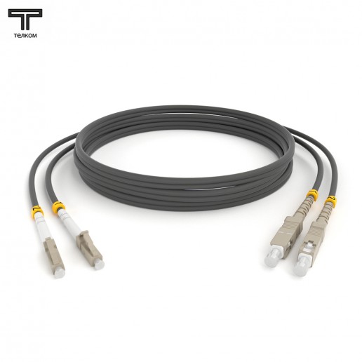ТЕЛКОМ ШОС-2х3.0-2LC/U-2SC/U-MM62-60м-LSZH-GY Шнур оптический duplex LC/UPC-SC/UPC 62,5/125 OM1 многомодовый MM (3.0мм) LSZH, длина 60м