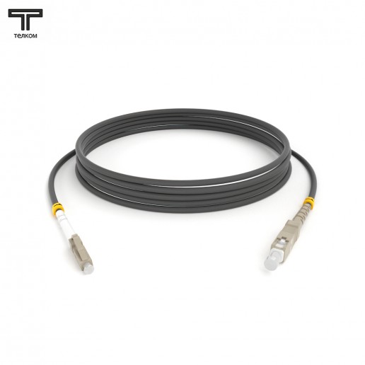 ТЕЛКОМ ШОС-3.0-LC/U-SC/U-MM62-5м-LSZH-GY Шнур оптический соединительный simplex LC-SC 62,5/125 OM1 многомодовый MM (3.0мм) LSZH, длина 5м