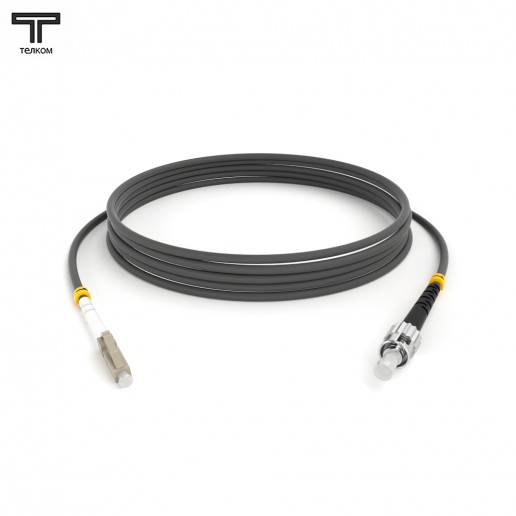 ТЕЛКОМ ШОС-3.0-LC/U-ST/U-MM62-50м-LSZH-GY Шнур оптический соединительный simplex LC-ST 62,5/125 OM1 многомодовый MM (3.0мм) LSZH, длина 50м