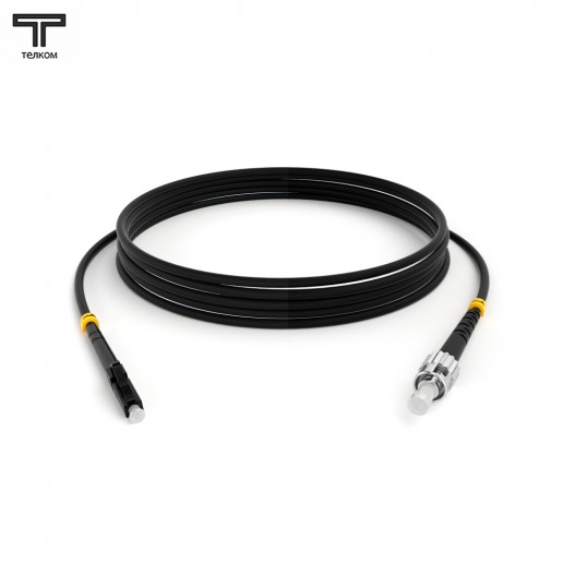 ТЕЛКОМ ШОС-3.0-LC/U-ST/U-MM50-60м-LSZH-BK Шнур оптический simplex LC/UPC-ST/UPC 50/125 OM2 многомодовый MM (3.0мм) LSZH, цвет черный, длина 60м